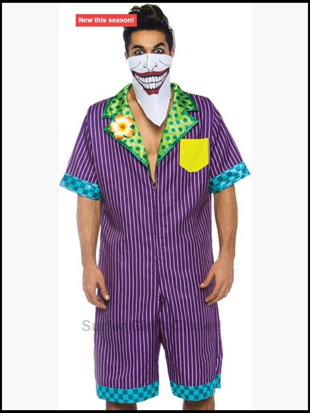 Mens Super Villain Halloween Costume Jumpsuit with Mask